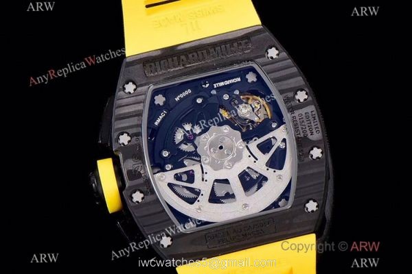 KV Factory Richard Mille RM-011 Yellow Storm Flyback Chronograph Watch Carbon NTPT Yellow Rubber Strap KV Factory Richard Mille RM-011 Yellow Storm Flyback Chronograph Watch Carbon NTPT Yellow Rubber Strap