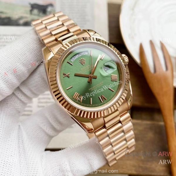 Copy Rolex Day Date 40mm Watches Black Dial Rose Gold Presidential Strap Copy Rolex Day Date 40mm Watches Black Dial Rose Gold Presidential Strap