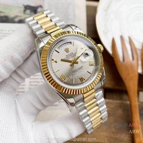 Copy Rolex Day Date 40mm Watches Chocolate Dial Two Tone Presidential Band Copy Rolex Day Date 40mm Watches Chocolate Dial Two Tone Presidential Band