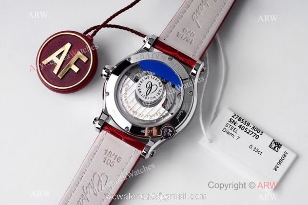 AF Factory 1:1 Best Replica Chopard Happy Sport Diamonds Watch 36mm Red Leather Strap AF Factory 1:1 Best Replica Chopard Happy Sport Diamonds Watch 36mm Red Leather Strap