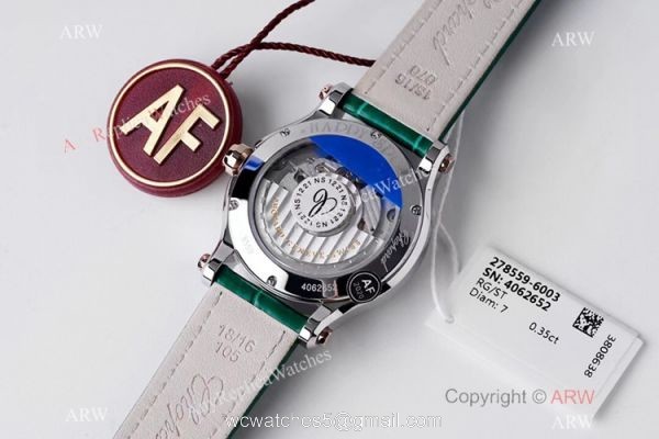 AF Factory Chopard Happy Sport 36mm Watch Rose Gold Bezel Green Leather Strap AF Factory Chopard Happy Sport 36mm Watch Rose Gold Bezel Green Leather Strap