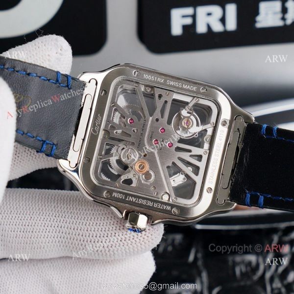 (TW )Replica Cartier Santos Skeleton Watch With Blue Leather Strap (TW )Replica Cartier Santos Skeleton Watch With Blue Leather Strap