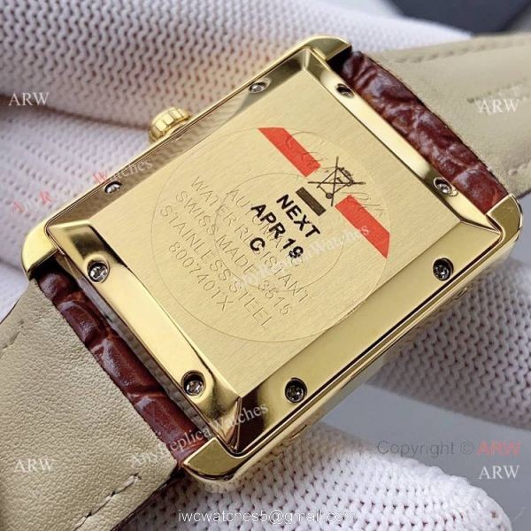 Yellow Gold Cartier Tank Automatic Copy Watch In Black Leather Strap White Dial Yellow Gold Cartier Tank Automatic Copy Watch In Black Leather Strap White Dial