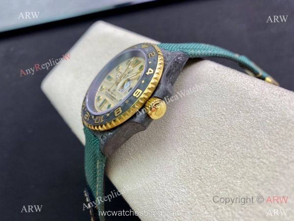 2021 Super Clone Rolex Diw GMT-Master 2 Watch JH Factory Cal.3186 Smoked Yellow Dial Green fabric Leather Strap 2021 Super Clone Rolex Diw GMT-Master 2 Watch JH Factory Cal.3186 Smoked Yellow Dial Green fabric Leather Strap