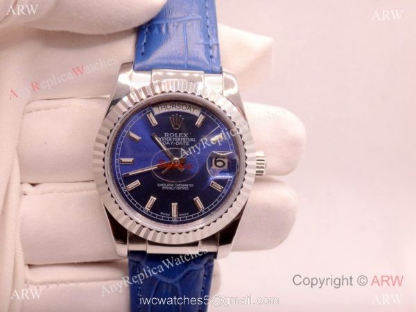 Low Price Replica Rolex Day-Date Blue Face Blue Leather Strap Watch 36mm Low Price Replica Rolex Day-Date Blue Face Blue Leather Strap Watch 36mm