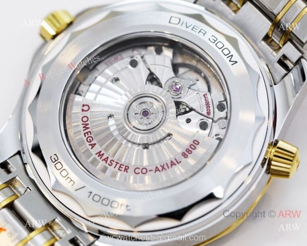 2021 Latest Swiss Omega Seamaster Diver 300M OR Factory 8800 Watch Two Tone Blue Ceramic Bezel 2021 Latest Swiss Omega Seamaster Diver 300M OR Factory 8800 Watch Two Tone Blue Ceramic Bezel