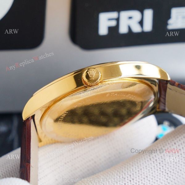 Yellow Gold Rolex Cellini Black Dial Brown Leather Strap Replica Watch Yellow Gold Rolex Cellini Black Dial Brown Leather Strap Replica Watch