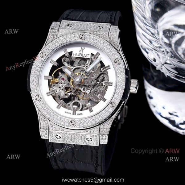Replica Hublot Big Bang 45mm Skeleton Watch With Diamonds Blue Rubber Band For Men Replica Hublot Big Bang 45mm Skeleton Watch With Diamonds Blue Rubber Band For Men