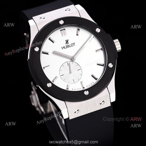 Stainless Steel Hublot Classic Fusion 42mm White Dial White Leather Strap Watch Replica Stainless Steel Hublot Classic Fusion 42mm White Dial White Leather Strap Watch Replica