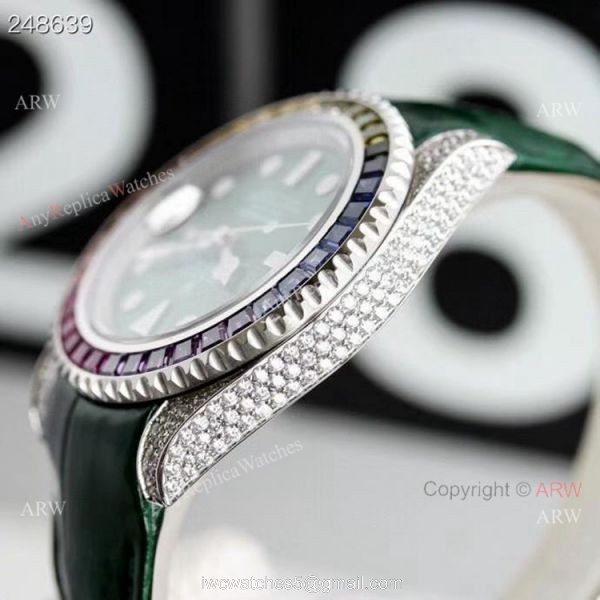 New Rolex Rainbow Submariner Green Dial Green Leather Strap High Copy Swiss Made New Rolex Rainbow Submariner Green Dial Green Leather Strap High Copy Swiss Made