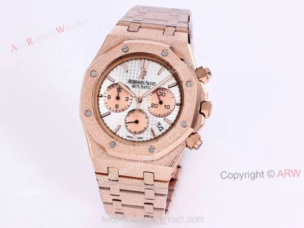 New Audemars Piguet Frosted Gold Royal Oak Rose Gold Watch 41mm Silver Dial with Stop Function High Copy New Audemars Piguet Frosted Gold Royal Oak Rose Gold Watch 41mm Silver Dial with Stop Function High Copy