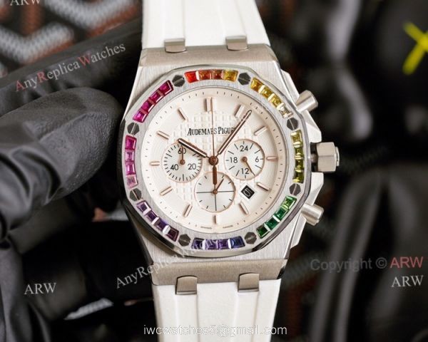Copy Audemars Piguet Royal Oak Rose Gold 42mm Rainbow Bezel Watch White Dial Copy Audemars Piguet Royal Oak Rose Gold 42mm Rainbow Bezel Watch White Dial