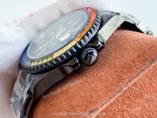 Blaken Rolex Rainbow Submariner All Black Yellow Markers Watch 40mm Replica Asia 2836 Movement Blaken Rolex Rainbow Submariner All Black Yellow Markers Watch 40mm Replica Asia 2836 Movement