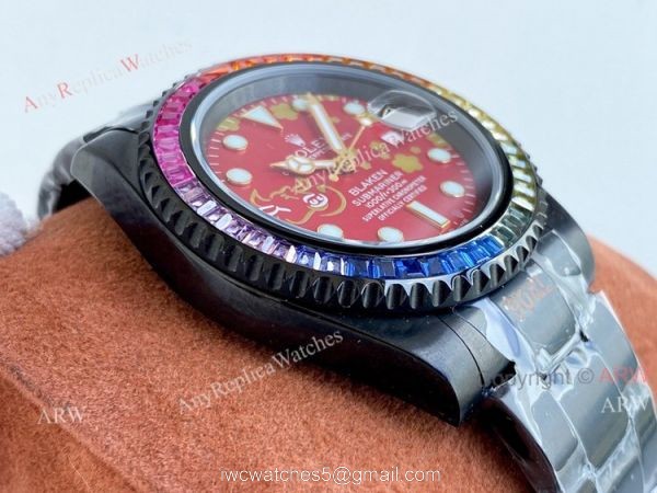Swiss Grade Rolex Blaken Submariner Red Dial Rainbow Diamond Bezel Replica Watch Swiss Grade Rolex Blaken Submariner Red Dial Rainbow Diamond Bezel Replica Watch