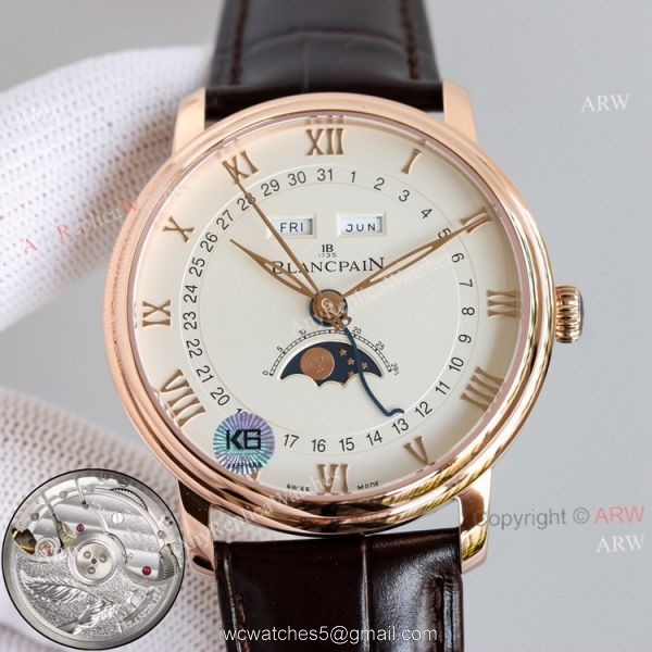 V2 New Upgraded Replica Blancpain Moon Phase Rose Gold Watch Blue Dial Blue Leather Strap V2 New Upgraded Replica Blancpain Moon Phase Rose Gold Watch Blue Dial Blue Leather Strap