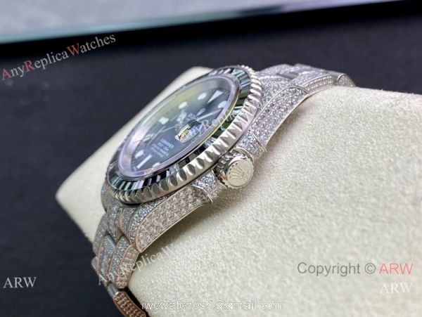 Swiss Replica Rolex Submariner 2836 Iced Out Watch Stainless Steel Black Diamond Bezel Swiss Replica Rolex Submariner 2836 Iced Out Watch Stainless Steel Black Diamond Bezel