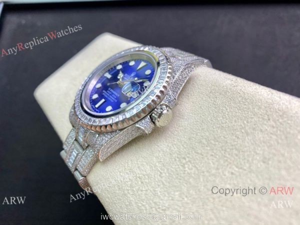 Swiss Copy Rolex Iced Out Submariner 2836 Watch 904L Stainless Steel Blue Face Swiss Copy Rolex Iced Out Submariner 2836 Watch 904L Stainless Steel Blue Face