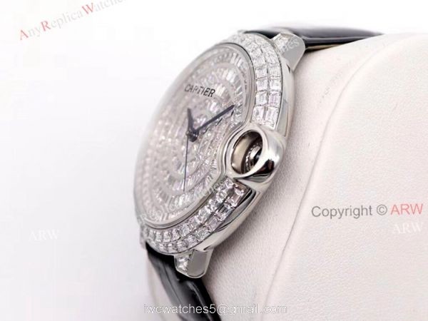 Iced Out Cartier Ballon Bleu 42mm Black Leather Strap Watch Replica Iced Out Cartier Ballon Bleu 42mm Black Leather Strap Watch Replica