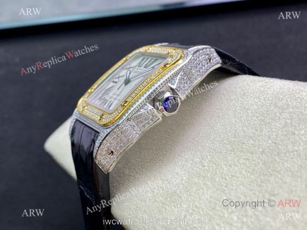 Swiss Quality Iced Out Cartier Santos De Watch Two Tone Sapphire Crystal Swiss Quality Iced Out Cartier Santos De Watch Two Tone Sapphire Crystal