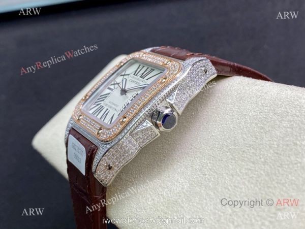 Swiss Quality Iced Out Cartier Santos de Watch Two Tone Rose Gold Sapphire Crystal Swiss Quality Iced Out Cartier Santos de Watch Two Tone Rose Gold Sapphire Crystal