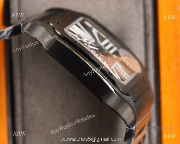 New Replica Santos de Cartier Skeleton watch All Black Swiss Quality New Replica Santos de Cartier Skeleton watch All Black Swiss Quality