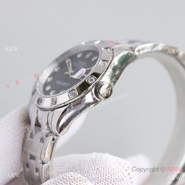 Swiss Replica Rolex Datejust Pearlmaster 81319 Watch Black Mother-Of-Pearl Stainless Steel 34mm Swiss Replica Rolex Datejust Pearlmaster 81319 Watch Black Mother-Of-Pearl Stainless Steel 34mm