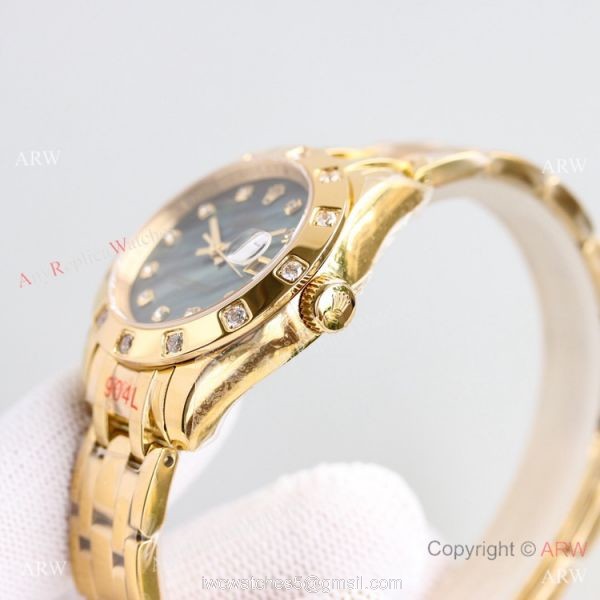 Swiss Replica Rolex Datejust Pearlmaster 81319 Watch Black Mother-Of-Pearl Yellow Gold 34mm Swiss Replica Rolex Datejust Pearlmaster 81319 Watch Black Mother-Of-Pearl Yellow Gold 34mm