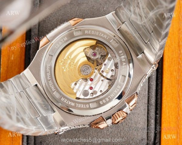 Swiss Grade Patek Philippe Nautilus 40mm Watch 9015 Ultra-thin Full Diamond Dial 2-Tone Rose Gold Swiss Grade Patek Philippe Nautilus 40mm Watch 9015 Ultra-thin Full Diamond Dial 2-Tone Rose Gold