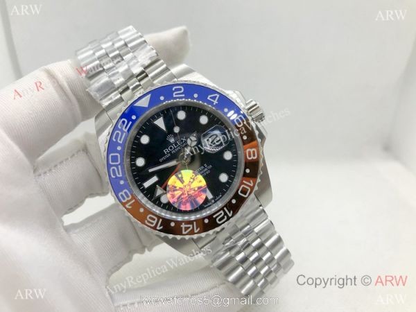 Copy Rolex GMT-Master II Blue/Brown Bezel Stainless Steel Watch 40mm NEW Jubilee Strap Copy Rolex GMT-Master II Blue/Brown Bezel Stainless Steel Watch 40mm NEW Jubilee Strap