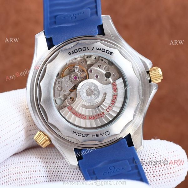 Swiss Quality Copy Omega Seamaster 300m Citizen Watch Two Tone Rose Gold Blue Rubber Strap Swiss Quality Copy Omega Seamaster 300m Citizen Watch Two Tone Rose Gold Blue Rubber Strap