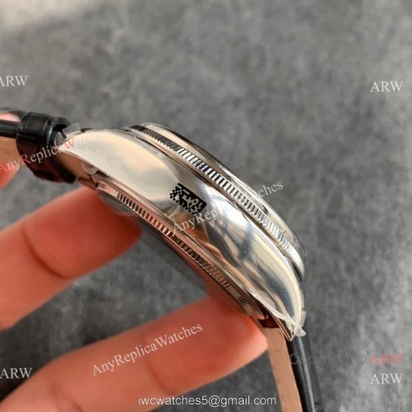 Swiss Copy Rolex Cellini Dual Time 3180 Movement Watch Silver Dial Black Leather Strap Swiss Copy Rolex Cellini Dual Time 3180 Movement Watch Silver Dial Black Leather Strap