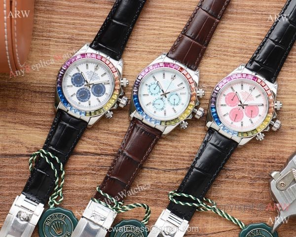 Fake Rolex Daytona Rainbow Watch Leather Band White Dial Japan-quartz Fake Rolex Daytona Rainbow Watch Leather Band White Dial Japan-quartz