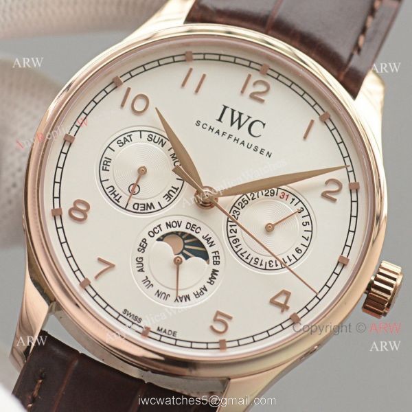 Replica IWC Portuguese Moonphase Gold Case White Face Watch Replica IWC Portuguese Moonphase Gold Case White Face Watch