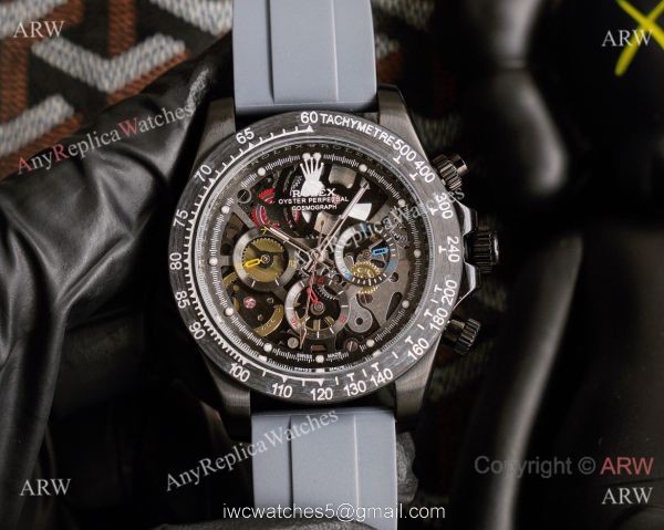 Knock-off Rolex Daytona 43MM Black Chronogarph Face Rubber Strap Watch Knock-off Rolex Daytona 43MM Black Chronogarph Face Rubber Strap Watch