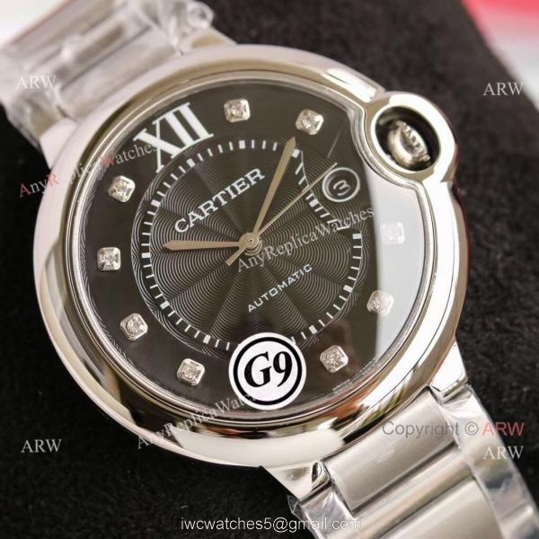 Replica Cartier Balloon Blue Gray Dial V6 Watch with Diamond Markers Replica Cartier Balloon Blue Gray Dial V6 Watch with Diamond Markers