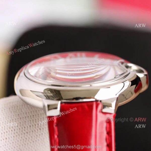Copy Balloon Blue Cartier Red Dial Watch Polished SS Case Leather Strap Copy Balloon Blue Cartier Red Dial Watch Polished SS Case Leather Strap