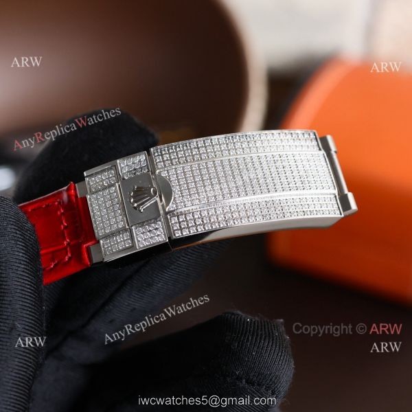 Rolex Submariner Diamond Bezel Red Face Leather Strap Citizen 8215 Watch Rolex Submariner Diamond Bezel Red Face Leather Strap Citizen 8215 Watch