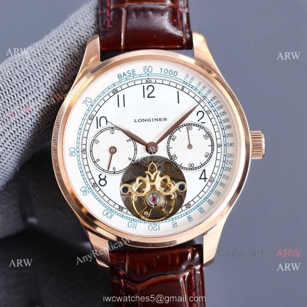 Copy Longines Master Tourbillon Rose Gold Case Black Face Leather 42MM Watch Copy Longines Master Tourbillon Rose Gold Case Black Face Leather 42MM Watch