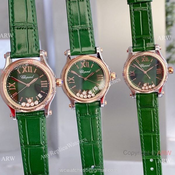 Copy Chopard Happy Sport Quartz Watch Rose Gold Olive Green Face Copy Chopard Happy Sport Quartz Watch Rose Gold Olive Green Face