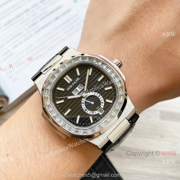 Clone Patek Philippe Annual Calendar Nautilus Watch Gray Dial Diamond Bezel Clone Patek Philippe Annual Calendar Nautilus Watch Gray Dial Diamond Bezel