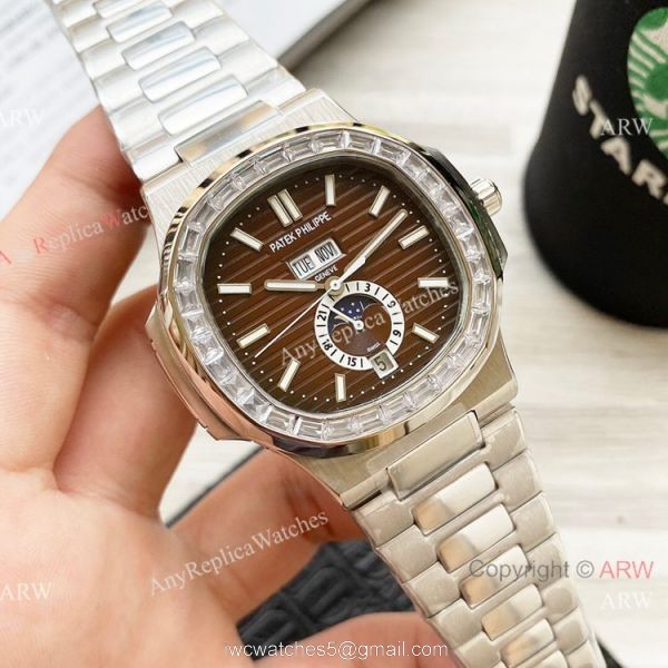 Clone Patek Philippe Annual Calendar Nautilus Watches Olive Green with Diamond 42mm Clone Patek Philippe Annual Calendar Nautilus Watches Olive Green with Diamond 42mm