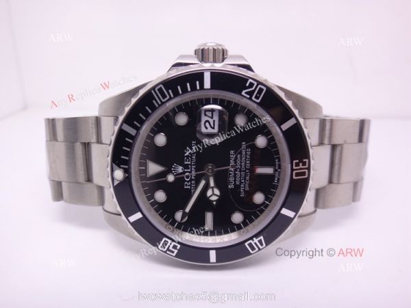 Replica Rolex Stainless Steel Black Face Mens Submariner Watch 16610