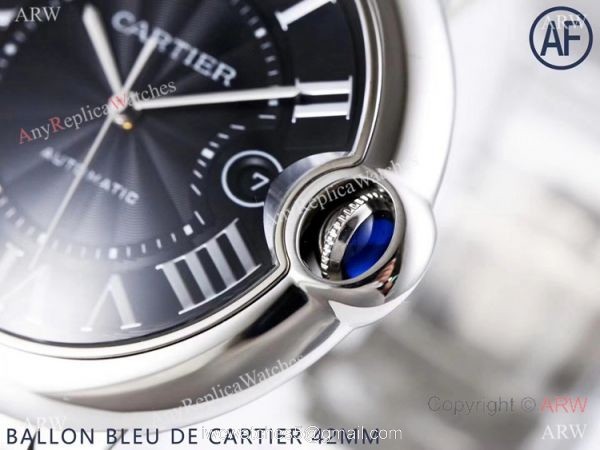Super High AAA Replica Cartier Ballon Bleu De 42mm Watch Black Dial Stainless Steel
