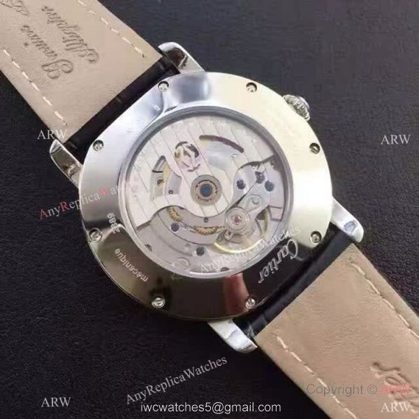 Copy Swiss Cartier Louis Moon Phase Watch SS Diamond Bezel