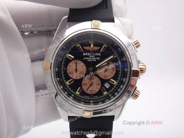 Breitling Chronomat B01 44mm Rose Gold Chronograph Black Rubber Band