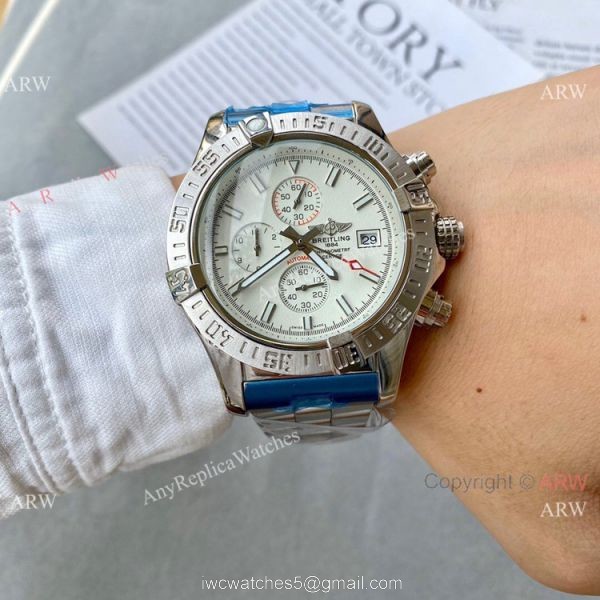 Best Copy Breitling Super Avenger II Watch White Dial Leather Band