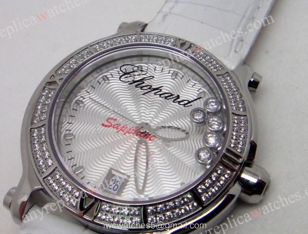 Swiss Quality Happy Sport Chopard Ladies Watch / White Leather / Diamond Watch