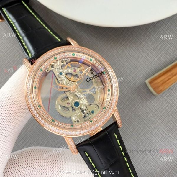 Copy Golden Bridge Corum Watch Diamond Bezel Rose Gold