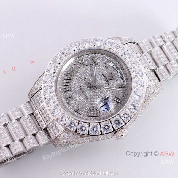 Day Date Rolex Diamond Bezel Replica Watch Stainless Steel Black Dial 43mm