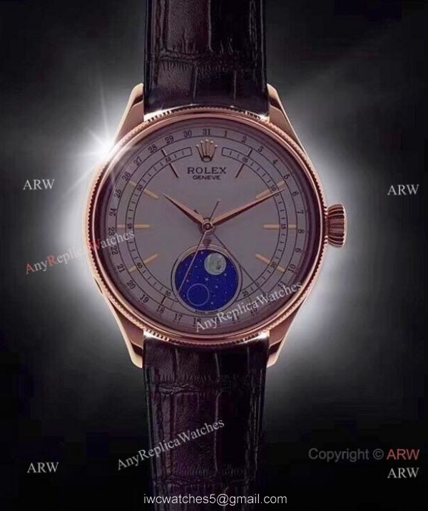 New Upgraded Rolex Cellini Moonphase Replica For Sale Rose Gold White Dial Watches